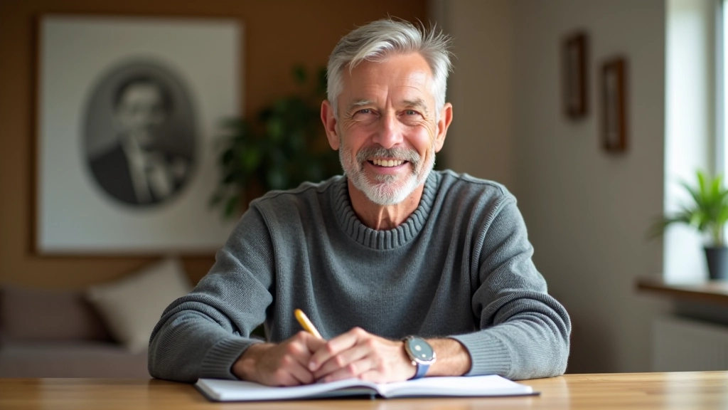Person journaling at wooden table with coffee, reflective moment, peaceful home setting with natural light